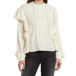 Treasure &Bond Embroidered Ruffle Blouse Cream Size Small
